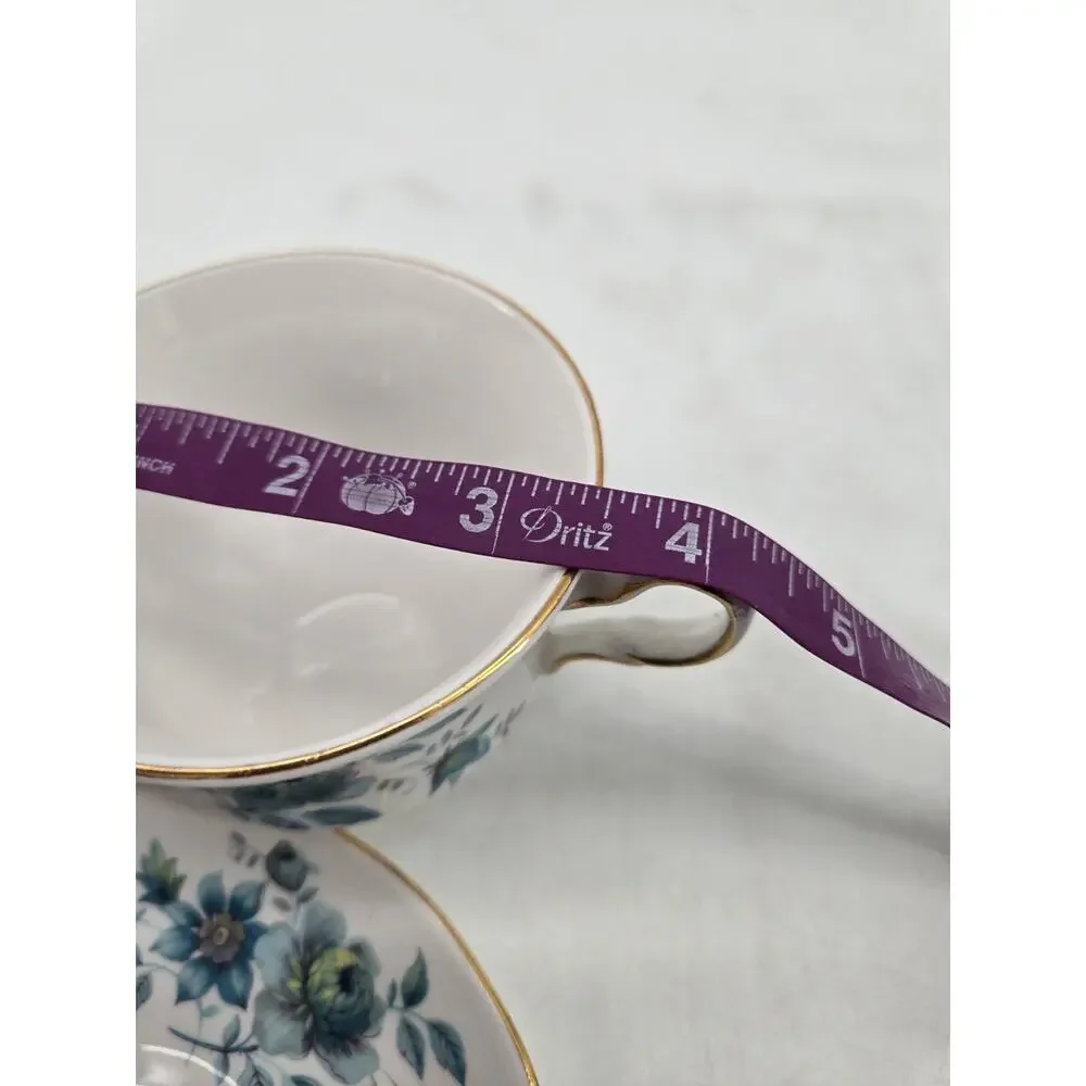 Mid Century 60s Blue Flowers Queen Anne Fine Bone China Tea Cup and Saucer